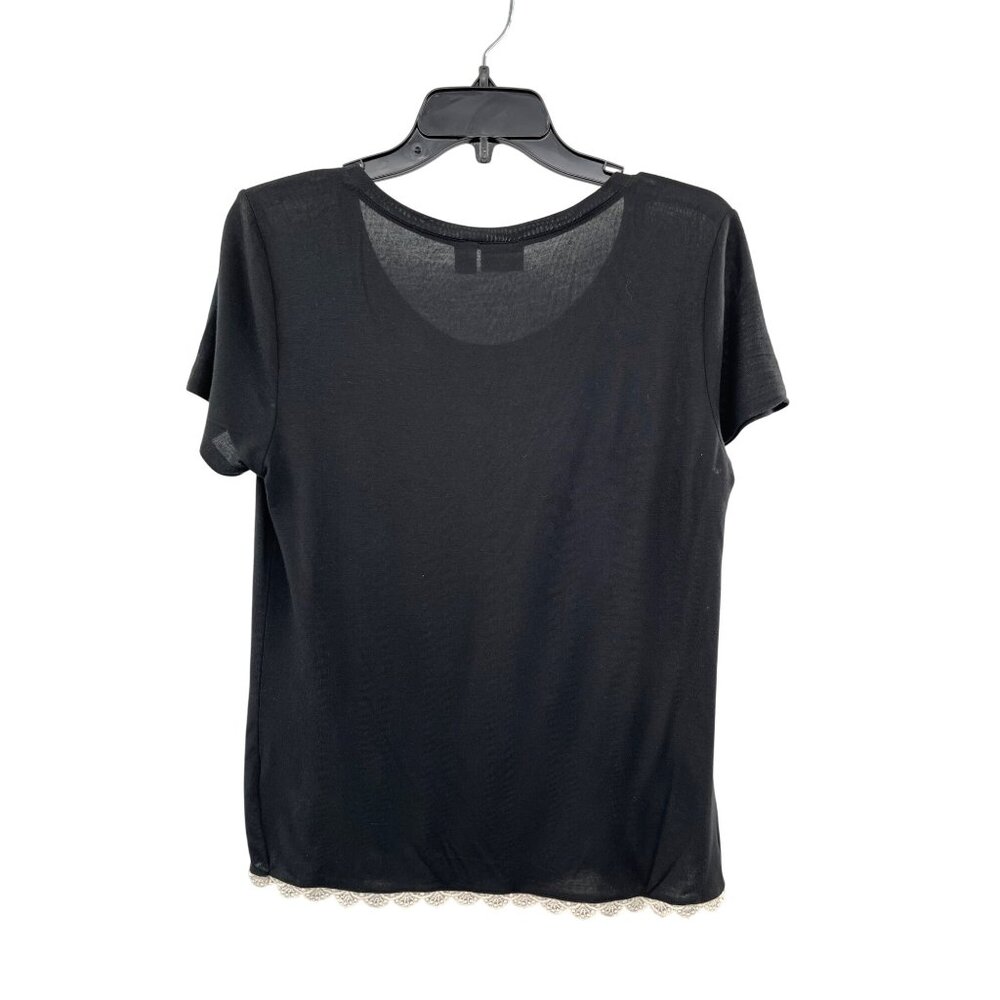 Cato T-Shirt Womens M Used Black Beige Lace - Picture 2 of 13